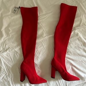 ZARA red women’s size 37 over the knee boot